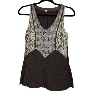 Tiny from Anthropologie charcoal gray & cream lace boho v-neck tank XS